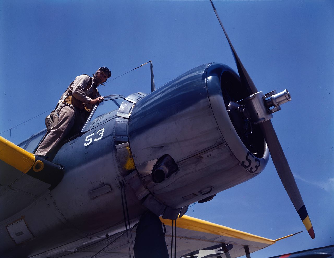 A U.S. Navy aviation cadet in training on a Vought OS2U Kingfisher at the Naval Air Station Corpus Christi, Texas (USA)