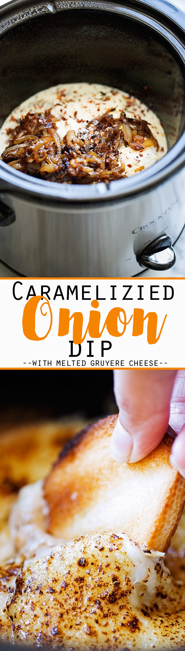 Hot Caramelized Onion Dip {Slow Cooker} - An easy dip to serve to party guests! The crowd WILL go wild! #caramelizedonions #dip #oniondip #slowcooker | Littlespicejar.com