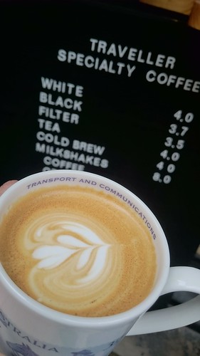 Menu, strong caffe latte AUD4 - Traveller, Melbourne
