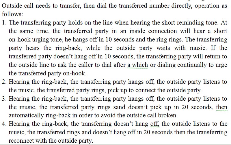 Chinese PABX manual - transferring calls