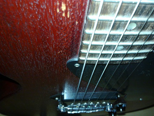 wood bridge red music black vintage cherry point paint view angle blind guitar top dot used faded chrome worn junior string strings pearl dust fret gibson chipped lespaul electricguitar fretboard solidbody lespauljunior