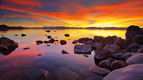california sunset lake reflection harbor sand rocks nevada tahoe