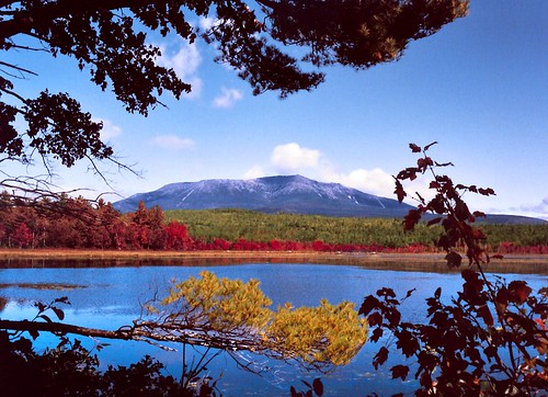 autumn trees mountains skies ponds