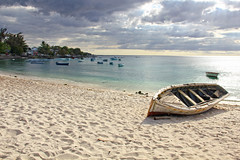 Mauritius - old battered boat on the beach 6