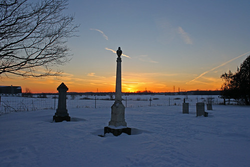 winter sunset snow cold cemetery graveyard contrail dusk michigan graves february monuments washingtontownship powellcemetery