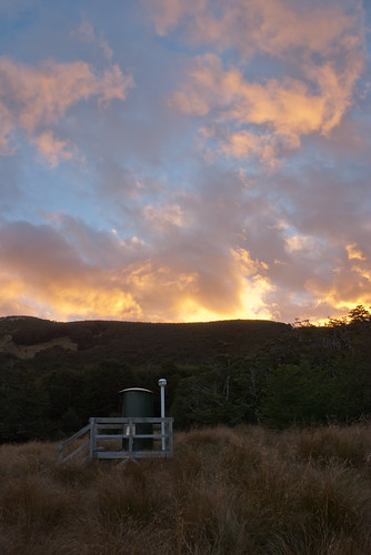 sunset newzealand sky cloud plant nature outdoor toilet hut tussock speargrasshut tour2011020111 taghut tagnelsonlakes