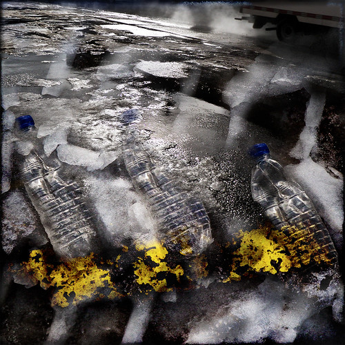 road street city blue winter light urban white mist snow canada cold reflection texture wet water car yellow collage trash dark square landscape puddle found spring garbage melting shiny paint quebec pavement montreal grunge gritty line plastic clear dirt cap reflective waste discarded waterbottle thaw marianna exhaust treasures hss armata sliderssunday mariannaarmata