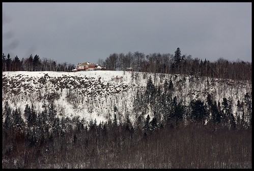 trees sky house snow hill