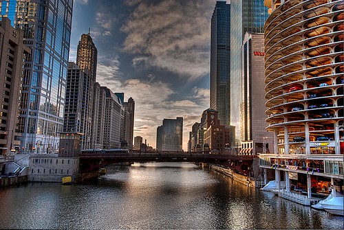 bridge blue light sunset sky sun chicago clouds river nikon chicagoriver hdr d3000 highdyanmicrange