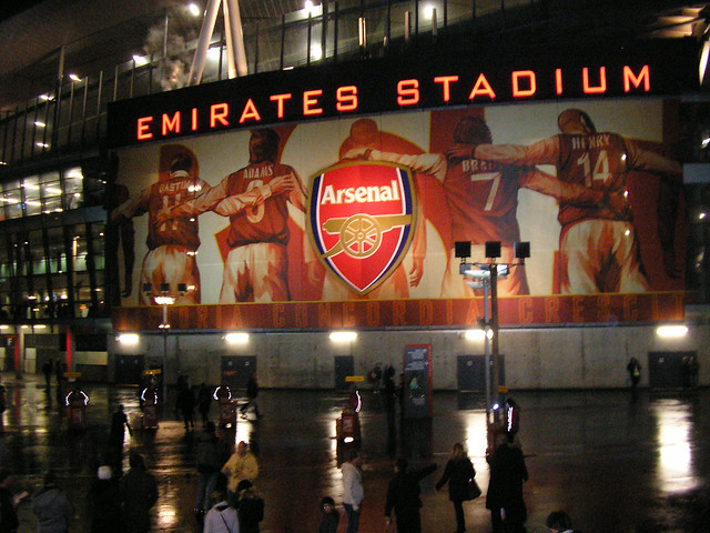Arsenal logo on a wall at the emirates stadium in london