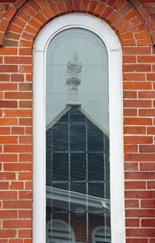 ontario reflection window steeple narrow finial odc stayner simcoecounty clearviewtownship centennialunitedchurch