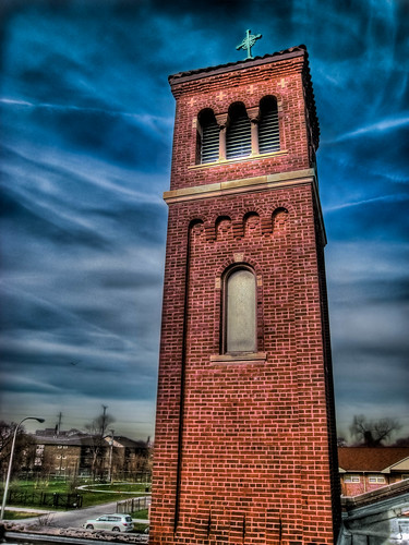 sky chicago tower church bell bricks masonry arches belltower hdr
