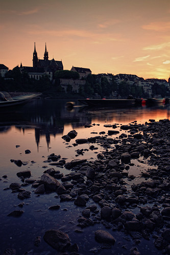 sunset reflection canon river schweiz switzerland twilight sonnenuntergang stones basel steine lowtide rhine rhein münster rheinufer ndfilter baslermünster ef2470mm28l nd110 5dmarkii zaidbs