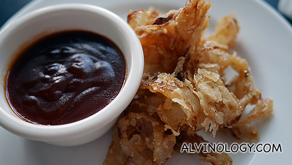 Tony Roma's own BBQ sauce to enjoy the onions with 