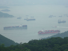 China 2011: Hong Kong: View from Victoria Peak: two ships and a high speed ferry
