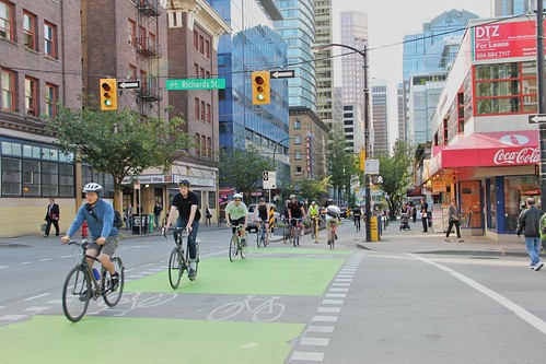 Vancouver's Dunsmuir separated cycle track, courtesy of Paul Krueger.