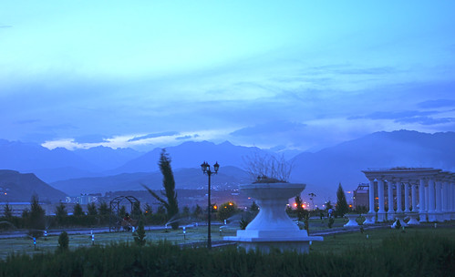 sunset mountains asia central tajikistan dushanbe amphitheater