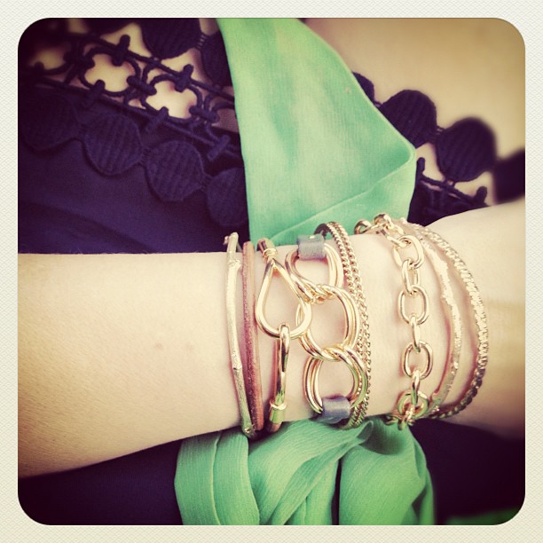 @jigsawsays dress, vintage silk sash & wrist-mix... #fashion #armcandy #jewelry #bracelets #hermes