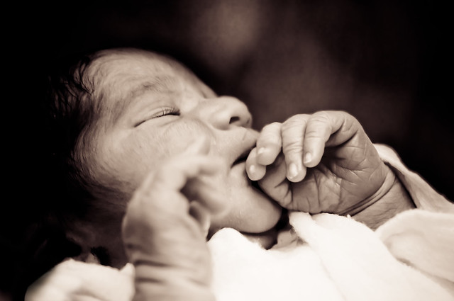 Emotioned : New Born Baby / Christmas Eve / Hours old / Small baby / f1.8  /  Black and White / Profile