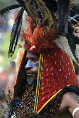 Blue faced warrior at the Mount Hagen Festival