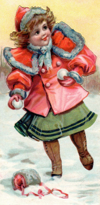Little Girl throwing Snowballs Victorian Christmas Postcard Image | The ...