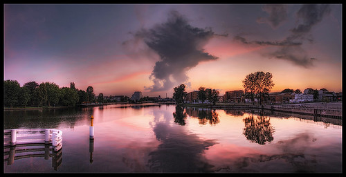 sunset panorama berlin water reflections river spree hdr oberschöneweide