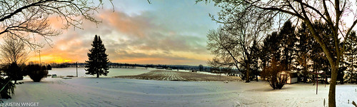 winter ohio panorama snow field pinetree barn sunrise corn ground winget orrville colorphotoaward