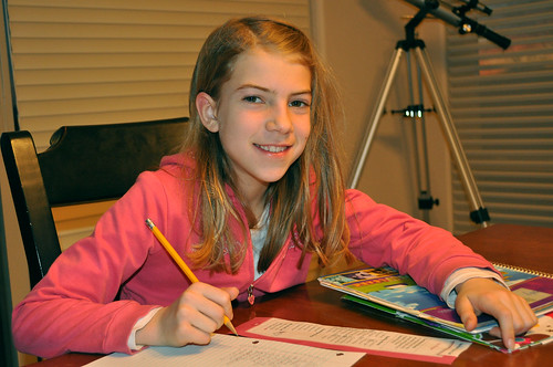 Elementary Girl doing homework