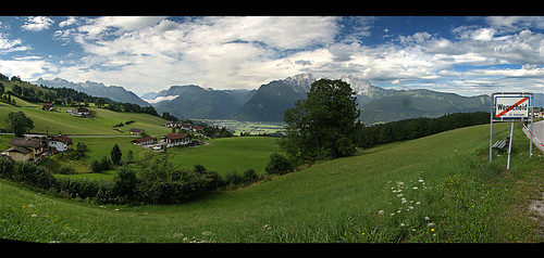 sky panorama mountain alps verde green clouds alpes landscape austria österreich paisaje panoramic cielo nubes montaña signal señal koloman taugl