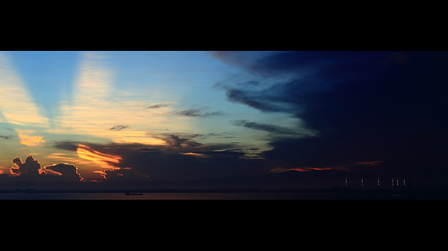 blue sea sky orange sun colors yellow clouds sunrise dark lights harbor amazing colorful ship purple wide cranes malaysia rays penang tanker canonef50mmf14usm buoyant straitofmalacca canoneos5dmarkii yalestudio barscope ultracinemascope