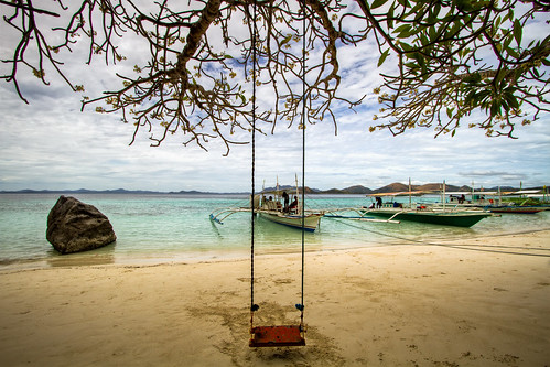 white flower tree beach rock clouds boat sand philippines swing coron hdr palawan malcapuya canoneos7d