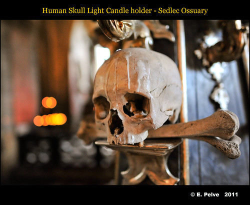 skull kutnahora czechrepublic macabre gothicchurch sedlecossuary humanbones nikond700 april2011 lightcandleholder kutnice