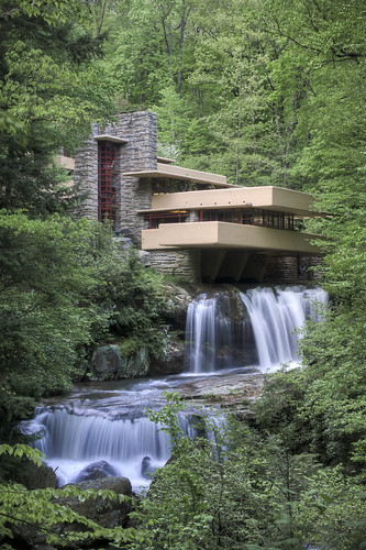 architecture creek waterfall store places historic franklloydwright national department registry fallingwater cantelever laurelhighlands alleghenymountains reinforcedconcrete kauffmans organicdesign kauffmanresidence