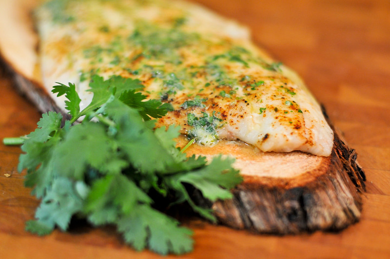Planked Whitefish with Cilantro-Lime Butter