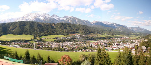 summer holiday alps club clouds austria town view balcony august panoramic alpine schladming 2010 alpineclub photostiched