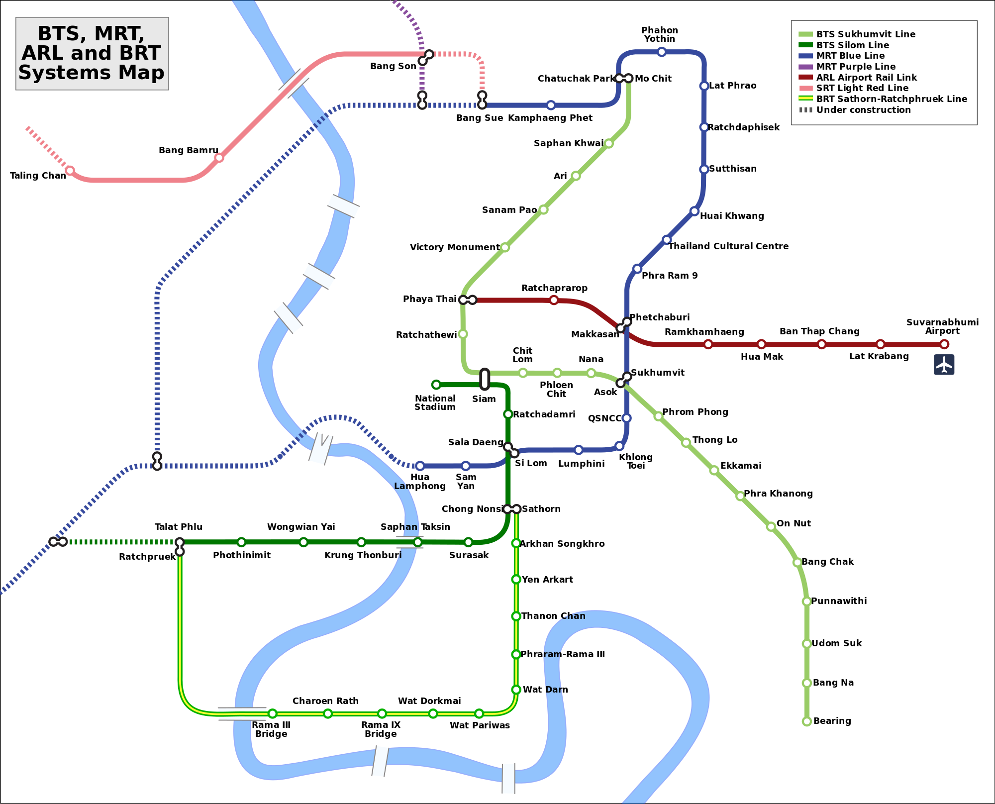 Plano de Metro y BTS-SkyTrail de Bangkok.