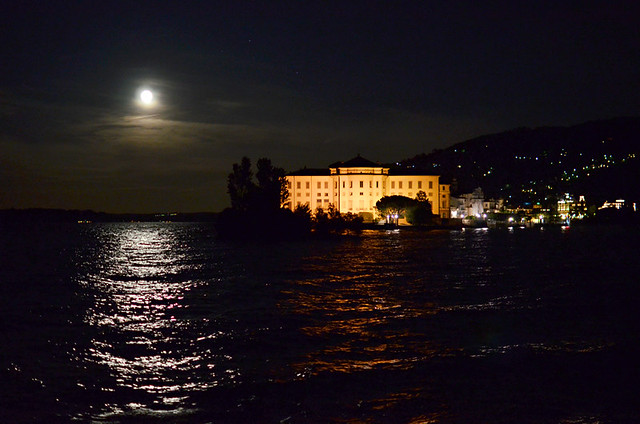 Isola Bella at night from Isola dei Pescatori, Lake Maggiore, Italy