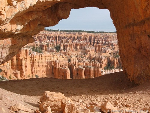 Looking through an arch into Bryce Canyon en route to the Peek-a-boo Loop, Utah