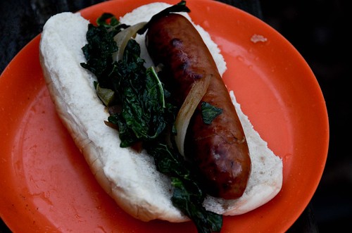 Andouille Sausage with Kale, Green Peppers, and Onions