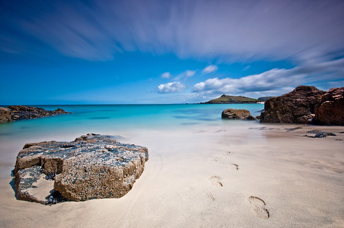 longexposure blue sea sky bw seascape beach rock sand nikon cornwall footsteps stives d90 10stop nikon1024mm