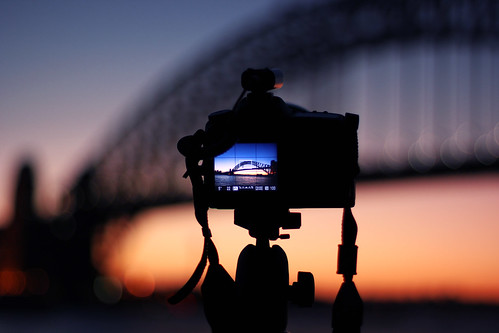camera bridge sunset sydney harbourbridge
