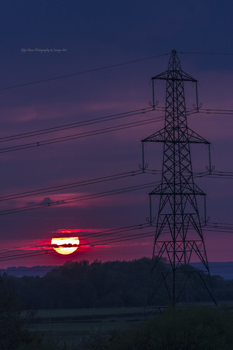 uk sunset sun electric landscape grid star rainbow power purple cheshire outdoor dusk indigo cable landmark pylon electricity disc setting helsby