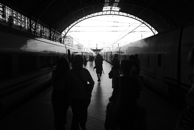 Departing backpacker at Estación de Barcelona Sants