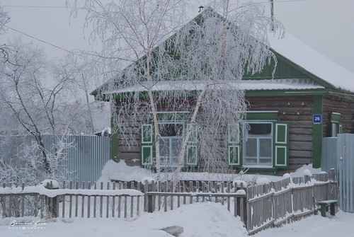 Maison givrée par -50°C au début de la route de la Kolyma - Iakoutsk, Sibérie, Russie © Bernard Grua 2010