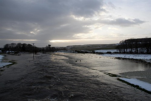 winter sunset sun snow water river scotland aberdeenshire flood thaw snowmelt floodwater ugie