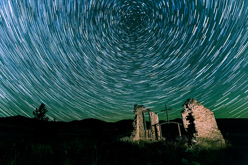ferguscounty giltedge shel night northernlights sky stars startrails montana montanamoment old abandoned cross stone ruins landmark lightpainting canon photography outdoor explore awesome west wild darkness nighttime