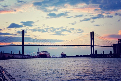 bridge blue sunset evening boat dusk savannah