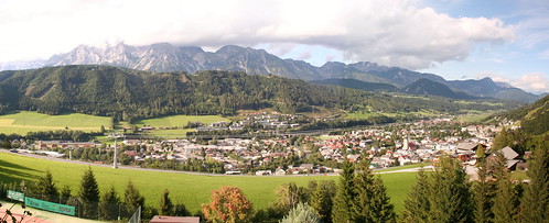 summer holiday alps club clouds austria town view balcony august panoramic alpine schladming photostich 2010 alpineclub