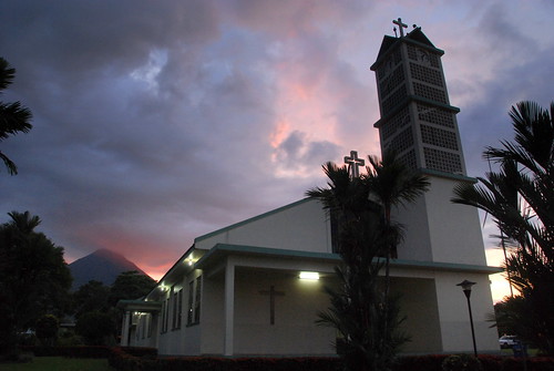 sunset costa church america volcano central rica latin arenal lafortuna