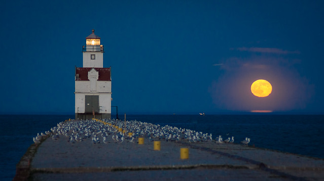 Kewaunee, WI, Lighthouse, Moon, Full Moon, 